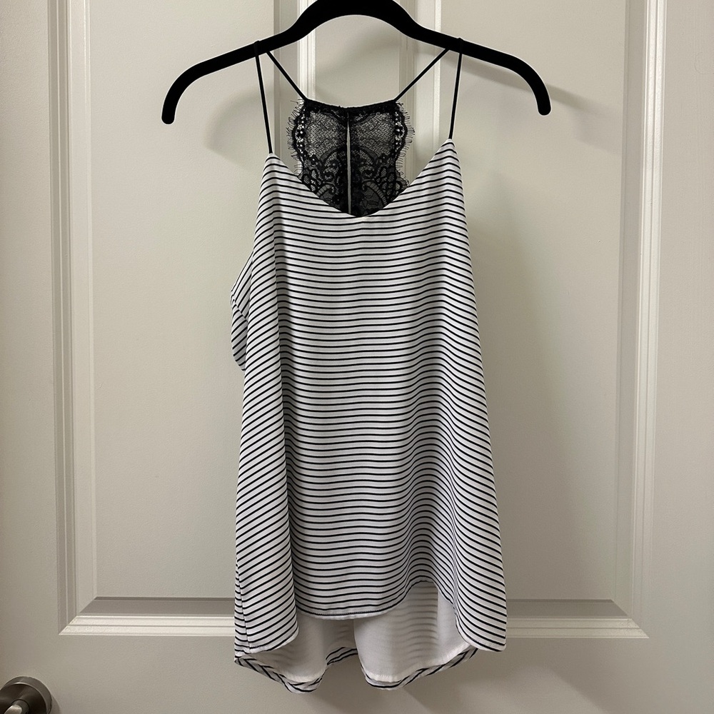 [Express] Striped Tank Top with Black Lace